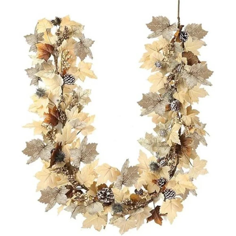 Fall Garland with Lights 6Ft Autumn Garland with Pumpkins Maple Leaves